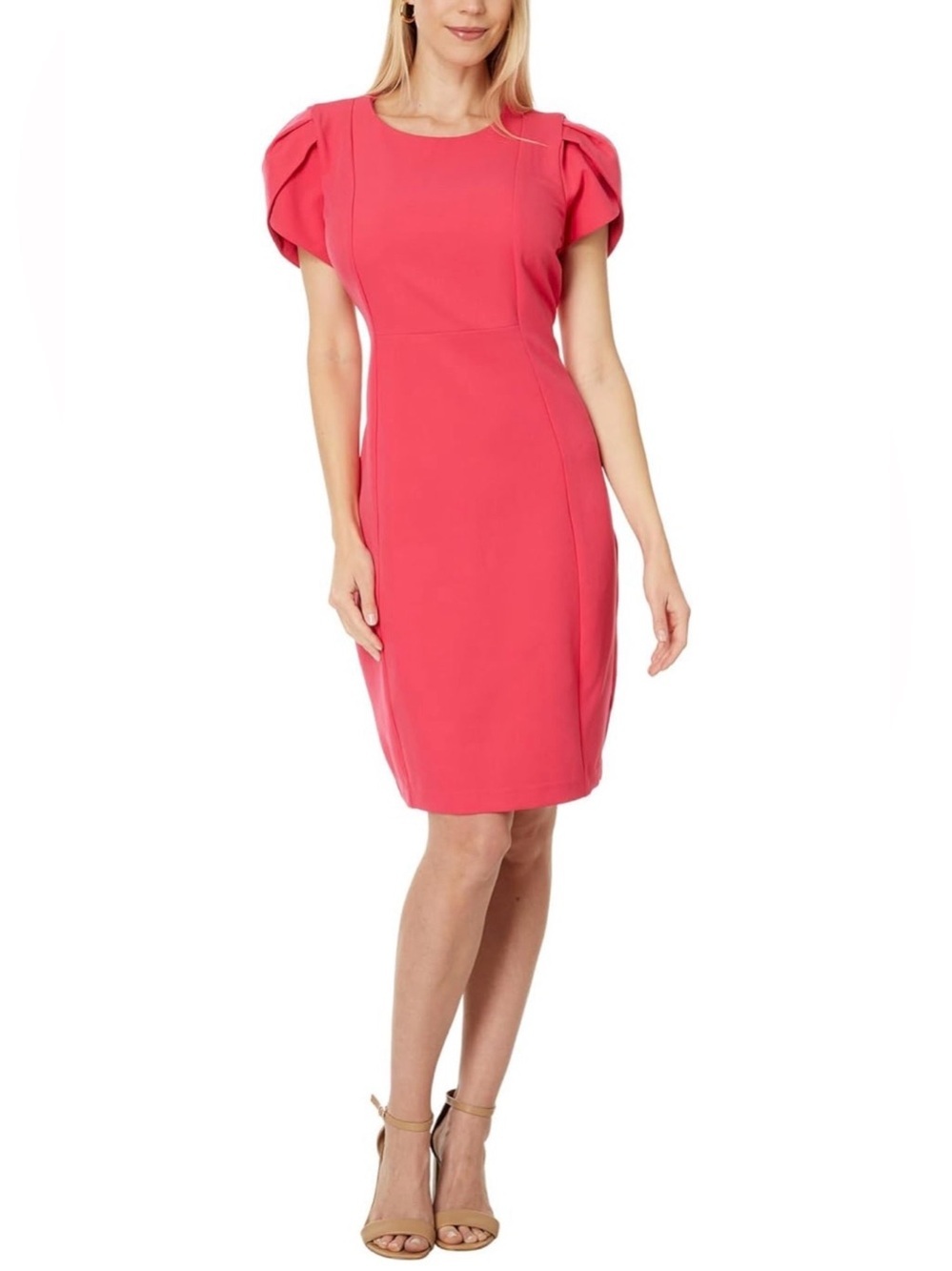 Liverpool Tulip Sleeve Sheath Dress Luxe Stretch in Punk Pink